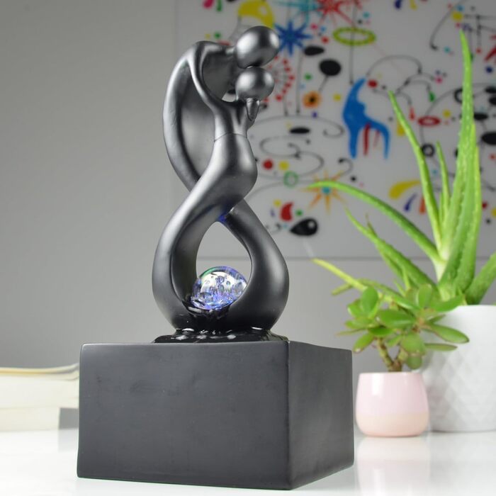 Кімнатний фонтан Zen'Light Amor чорного кольору з LED-підсвічуванням - сучасний декор, знімний елемент, закритий цикл, ротова куля, 31x14x14 см