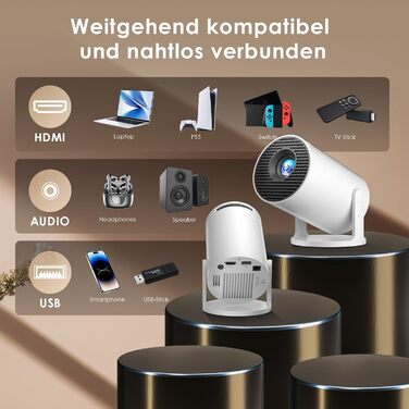 Смарт-проектор Salange Mini Beamer 2026, Android 14, 4K підтримка, WiFi 6, Bluetooth 5.4, автокоррекция трапеції, портативний домашній кінотеатр для дому та вулиці, поворот на 270°, білий
