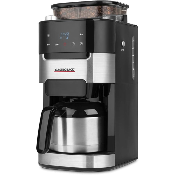 Кавоварка GASTROBACK Grind & Brew Pro Thermo, срібляста, чорна, з млином, термос, автоматична
