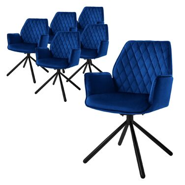 Крісла для їдальні ML-Design, комплект 6 шт., темно-синій, з м'яким сидінням та спинкою, оббивка з велюру, поворотні, з металевими ніжками