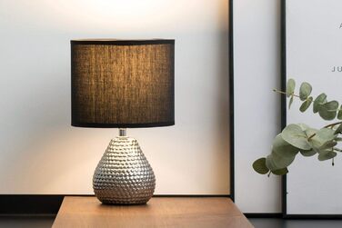 Настільна лампа Pauleen Sip of Silver, кераміка/тканина, E14, срібляста/чорна, 20Вт, 230В, без лампочки