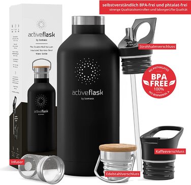Термос-бутилка з нержавіючої сталі ACTIVE FLASK з трубочкою, 3 кришки, BPA-free, герметична, підходить для газованої води, спортивна фляга для води, термос для велосипеда, дітей, чаю