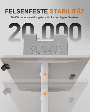 Електричний підйомний стіл HLONONE з USB-портом та розеткою, регульований комп'ютерний стіл з пам'яттю на 2 режими, 160 x 80 см, білий