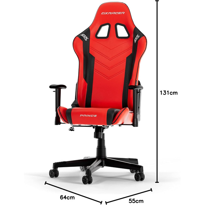 Ігрове крісло DXRacer PRINCE L червоно-чорне, оригінал, PVC шкіра