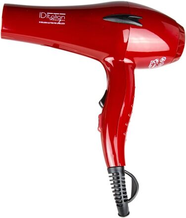 Професійний фен для волосся ID Italian Design, 2200 Вт, 3 температурні режими, 2 швидкості, насадка для укладання, червоний