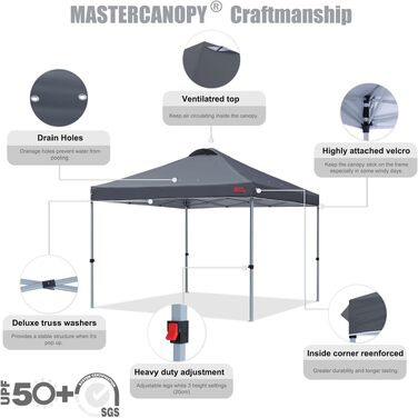 Тент шатро MasterCanopy 3x3 м з швидким розкладанням, Anthrazit. UPF50+, водонепроникний, з сумкою та мішками для вантажу. Для кемпінгу, заходів, саду.