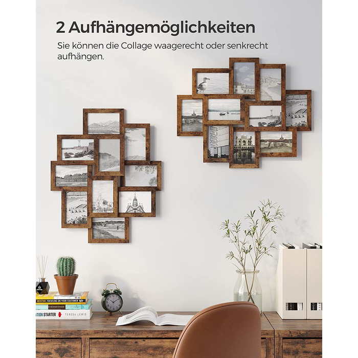 Фоторамка SONGMICS на 10 фото 10x15 см, дерев'яна (MDF), вінтажний коричневий RPF20WT