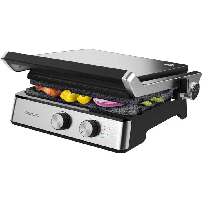 Електричний гриль Cecotec Rock'nGrill Dual 2000 Вт з незалежним регулюванням температури, знімні антипригарні пластини, відкривання на 180º (2400 Вт | Blaze)
