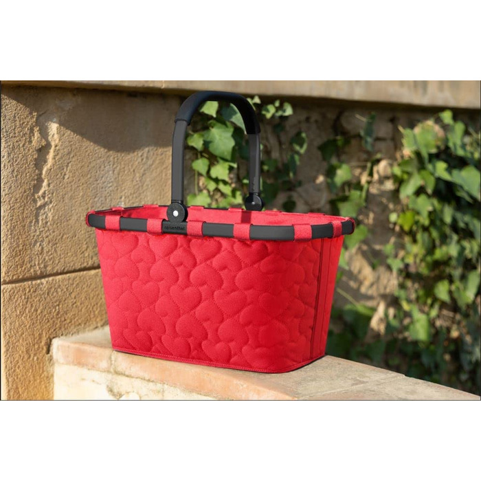 Кошик для покупок reisenthel carrybag Frame Hearts Red – міцний, місткий, з водовідштовхувальним покриттям, зручна ручка, внутрішня кишеня, червоний з принтом сердець