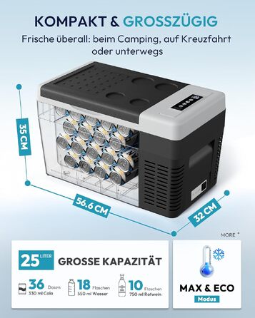Автомобільний компресорний холодильник EUHOMY 25л з Wi-Fi, -20°C~20°C, 12/24V, 100-240V для кемпінгу, подорожей, човна, сірий