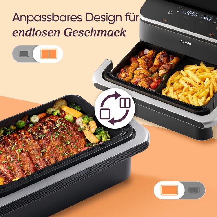 Фритюрниця COSORI з 2 камерами Dual Blaze TwinFry 10L, з 4 нагрівальними елементами, чорний/сріблястий