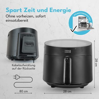Фритюрниця без олії LEBENLANG 5L, 1500W з рецептами та 8 програмами | Електрична фритюрниця, аір-фрай, гріль