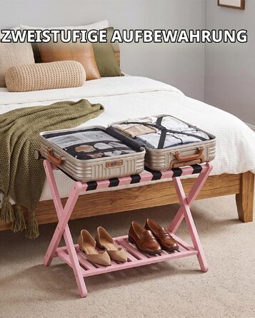 Набір підставок для валіз SMIBUY (2 шт.), складана багажна полиця з бамбука для гостьової кімнати, спальні та готелю, посилена конструкція, рожева