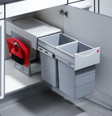 Сортувальна система для сміття Hailo Tandem 7 K, 2×15 л, для шафи 40 см, повне висування, для орних дверей