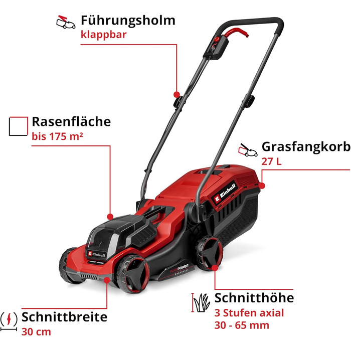 Акумуляторний газонокосарка Einhell City GE-CM 18/30 Li-Solo (18 В, 30 см, Brushless, 25 л, 30-70 мм)