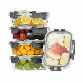 Набір скляних контейнерів для їжі Igluu Meal Prep (10 шт) — 370 мл та 1050 мл, герметичні ланч-бокси для зберігання продуктів