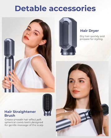 Багатофункціональний стайлер для волосся Haarstyler 6-в-1: фен-щітка, випрямляч, плойка, насадки для об'єму та локонів, блакитно-золотий