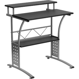 Комп'ютерний стіл Flash Furniture для домашнього офісу, чорна ламінована стільниця, міцний металевий каркас, компактний, з полицею, 60x71x84 см, чорний/сріблястий