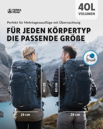 Туристичний рюкзак Terra Peak 40 л з вентильованою спинкою, тримачем для питної системи та дощовиком, для походів і одноденних виїздів, темно-синій