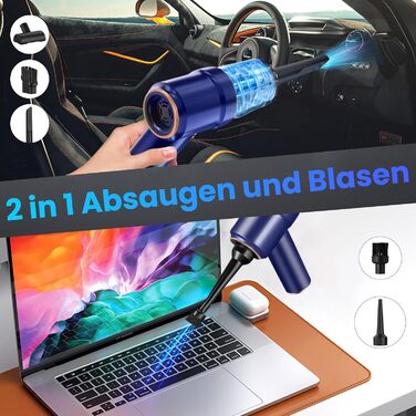 Акумуляторний ручний пилосос YUEJIDZ 120W для авто, будинку, кухні, офісу, видалення шерсті тварин, 2 в 1: пилосос та повітродув, портативний, бездротовий, легкий, заряджається