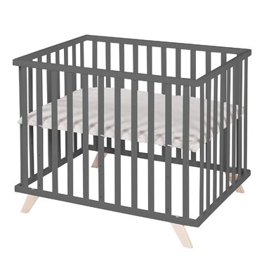 Дитячий манеж roba 75x100 см з вкладкою Lil Planet, сірий, сертифікати GOTS і Oeko-Tex 100, 3-рівневе регулювання висоти, дерев'яний антрацитовий