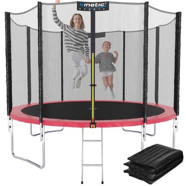 Батут вуличний KINETIC SPORTS Salto Plus Ø 244 см рожевий: з сіткою, драбиною та захисним покриттям для дітей