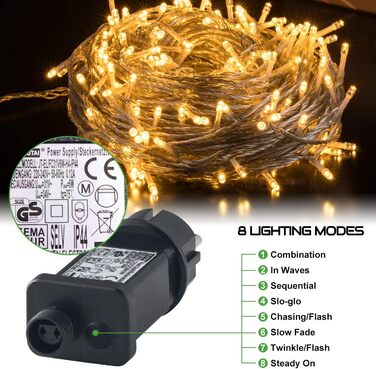 Гірлянда Quntis 500 LED 100 м, водонепроникна, електрична, 8 режимів, з пам'яттю, для вулиці та дому, для Нового року, весілля, вечірки, саду