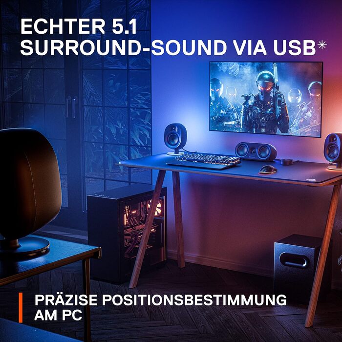 SteelSeries Arena 7 - 2.1-канавна акустика для геймінгу, RGB, USB, Aux, Bluetooth, чорний