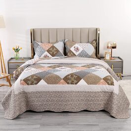 Покривало стьобане Qucover Patchwork 230x250 см для двоспального ліжка, комплект з 2 наволочками 50x70 см, зимовий, поліестер, двосторонній візерунок
