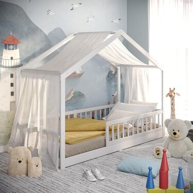 CADANI Мальте - ліжко-будиночок для дітей 120x200 см, біле, Montessori, з бортиками, трансформується, з ламелями, до 200 кг, біле