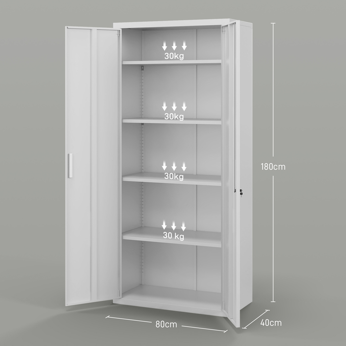 Шафа для документів, офісна шафа, 5 полиць, металева, 80B x 40Ш x 180В см, біла