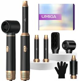 Airstyler 5 в 1 для укладки волосся: фен-щітка, плойка, гаряче повітря, набір для стайлінгу, чорний/золотий