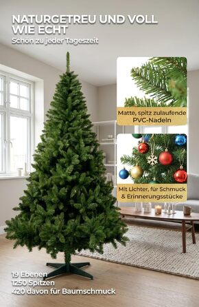Штучна ялинка 4smile з LED-підсвіткою, висота 220 см, різдвяна ялинка з гірлядою