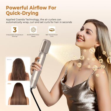 UKLISS Hairstyler 6 в 1: Професійний набір для укладки волосся (фен-щітка, плойка, випрямляч) 1000W, срібно-золотий