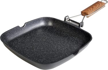 Сковорода-гриль WECOOK Ecochef Titan 28x28 см, антипригарна QUANTANIUM, для індукції, алюміній, складна дерев'яна ручка, чорна