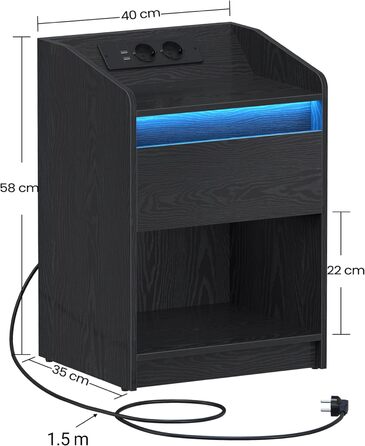 Hzuaneri приліжковий столик з LED-підсвіткою, зарядною станцією, USB-портами та розетками, 2 шухляди, білий, комплект 2 шт. для спальні та вітальні