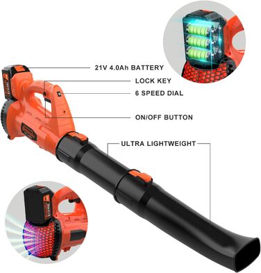 Акумуляторний повітродувач Bravolu 21V, 210 км/год, 4.0 Ah, 4000mAh, з зарядним пристроєм, 6 швидкостей