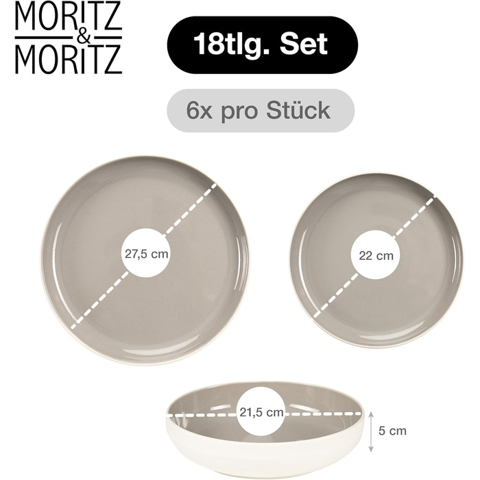 Набір посуду Moritz & Moritz Cavo Stone 18 предметів для 6 осіб - Сучасний сервіз з каменю, комплект тарілок та мисок, кавовий сервіз