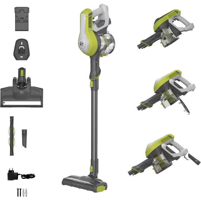 Пилосос акумуляторний Hoover без мішка, до 120 м², LED-підсвітка, XL контейнер, паркувальна функція, насадка-щілина та щітка, модель HF110H Home