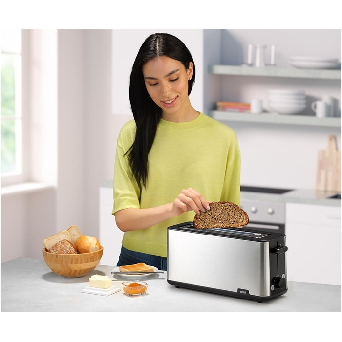 Тостер Braun PurShine HT 1610 BK, 25 см, 8 режимів підсмажування, розморожування, підігрів, решітка для булочок, чорний, 1030 Вт