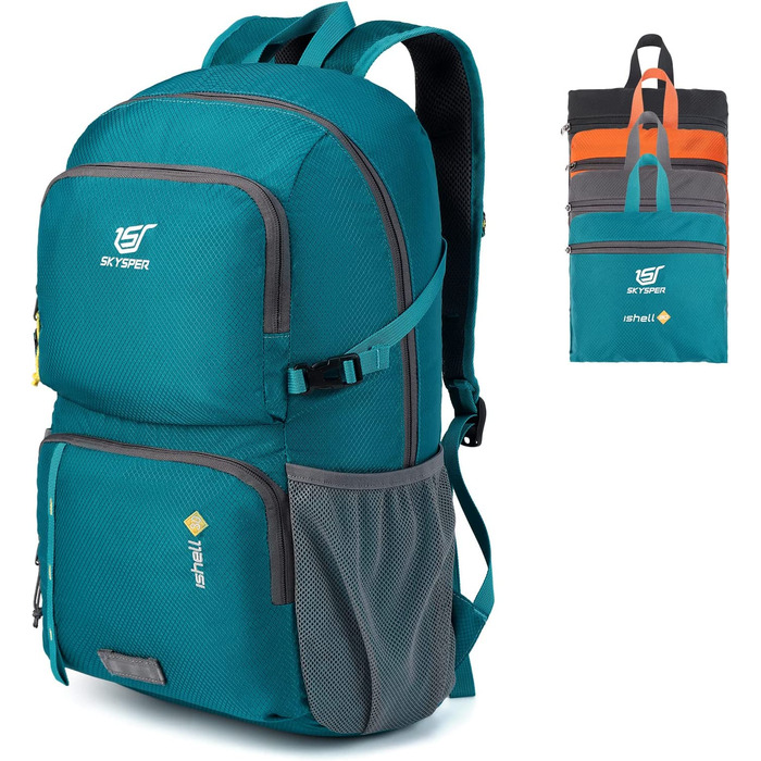 SKYSPER ультралегкий складаний рюкзак з вологозахисним відділенням, водонепроникний дорожній рюкзак для туризму, подорожей, велопрогулянок, міських прогулянок Ishell30, зелений