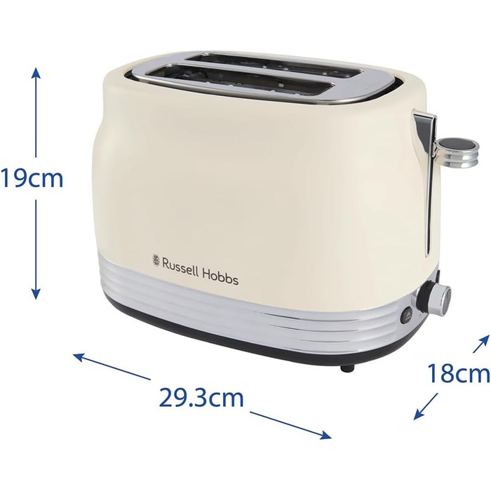 Тостер Russell Hobbs Hanley Crème-Weiß на 2 тости, 6 режимів, розморожування, підігрів, підставка для булочок