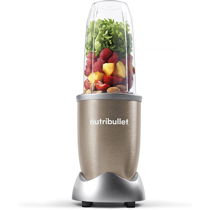 Електричний блендер Nutribullet Pro 900, 900 Вт, 900 мл, 710 мл, шампань, з подрібнювачем, для смузі, багатофункціональний, комплект з 7 аксесуарами (NB910CP)