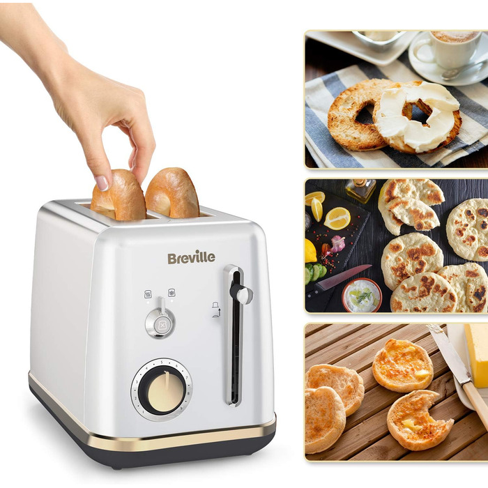 Тостер Breville Mostra для 2 скибок з підставкою для булочок, сріблястий з золотими акцентами