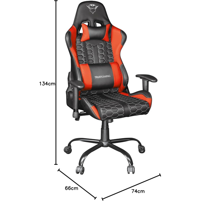 Ігрове крісло Trust Gaming GXT 708R Resto, обертається на 360°, офісне крісло з знімними подушками, регульована висота, фіксація, червоне