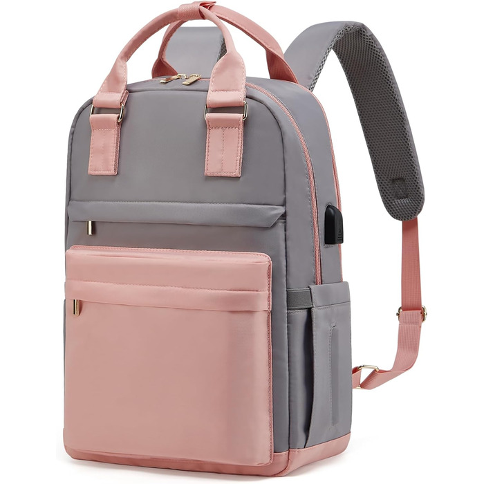 Жіночий рюкзак YTL Elegant для ноутбука 15,6'' – рожево-сірий, міський, для підлітків, школярів, подорожей, навчання, роботи