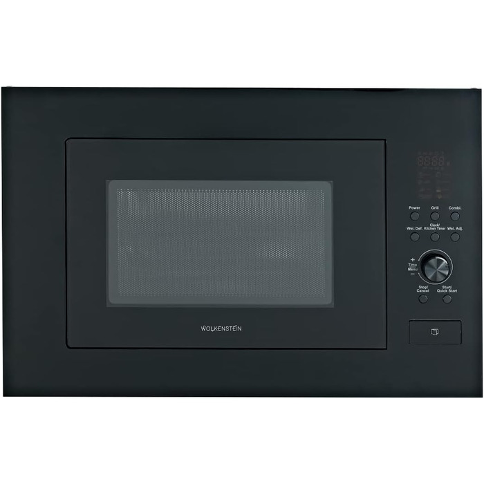 Вбудована мікрохвильова піч WOLKENSTEIN WMW900-25GB EB, 900 Вт, 25 л, 6 режимів, 8 програм, розморожування, LED-дисплей, чорна