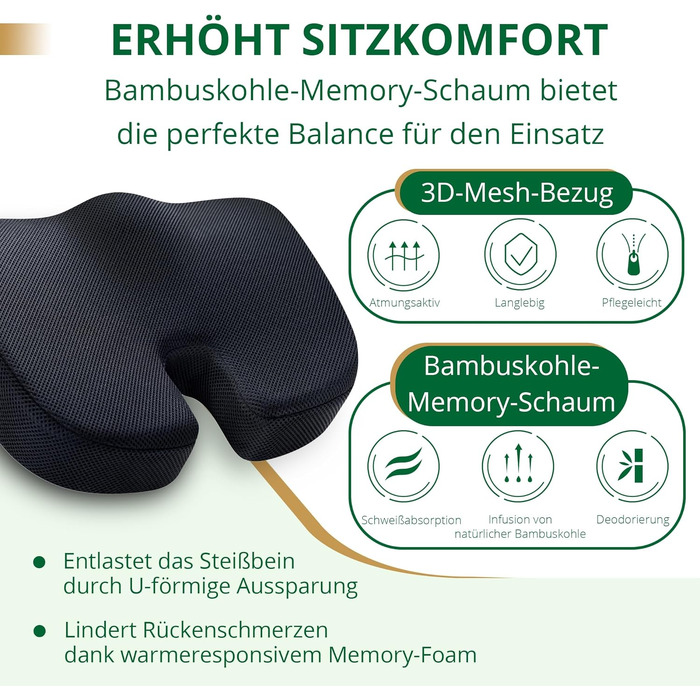 Подушка для сидіння EGOHOME з Memory Foam, клиноподібна для підтримки спини (70-90 кг), дихаюча, знімний чохол - для офісного крісла, стільця