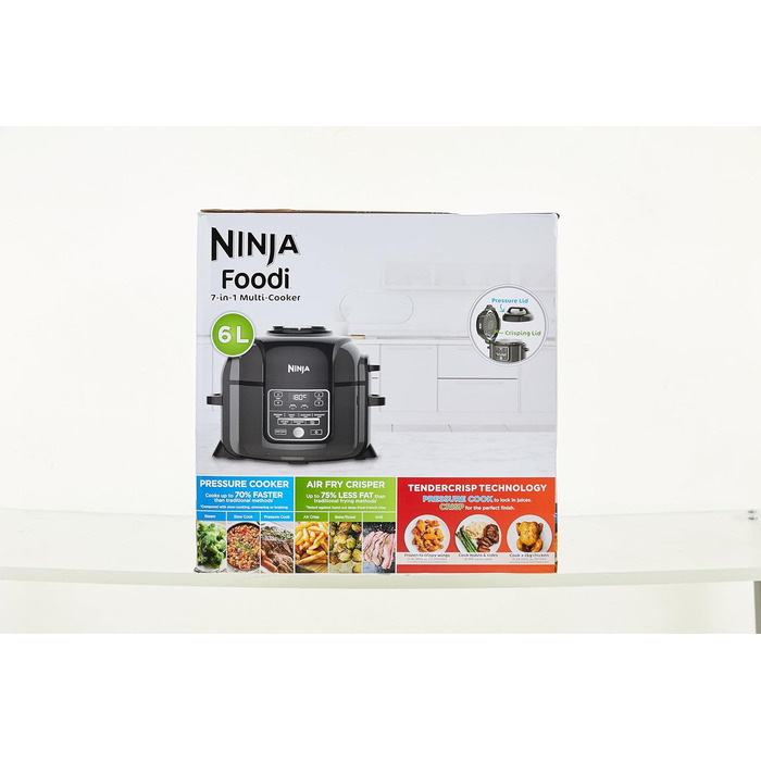 Мультиварка Ninja Foodi 6 л, 7-в-1: скороварка, аерофритюрниця, повільне приготування, гриль, OP300EU, сталь/чорний