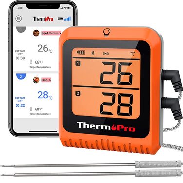 Кухонний термометр ThermoPro TP25H2 з таймером і Bluetooth, 150 м, для м'яса, гриля та духовки